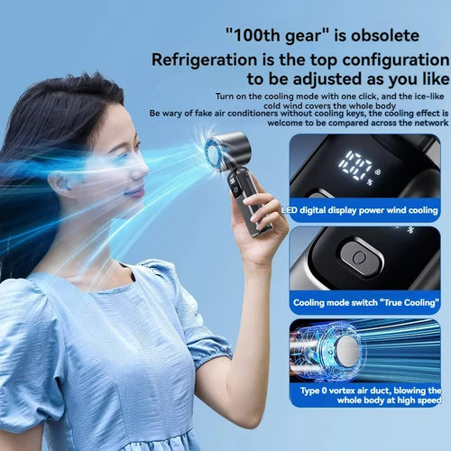 2025 Hanging Ice Pack Handheld High-speed Fan Folding 100 Speed Infinitely Adjustable Fan Portable For Outdoor Neck