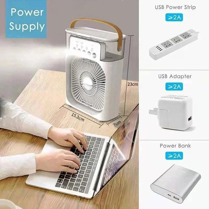New 3 in 1 Portable Air Cooler, Mini Air Conditioner Fan with Humidifier & LED Night Light for Home Office