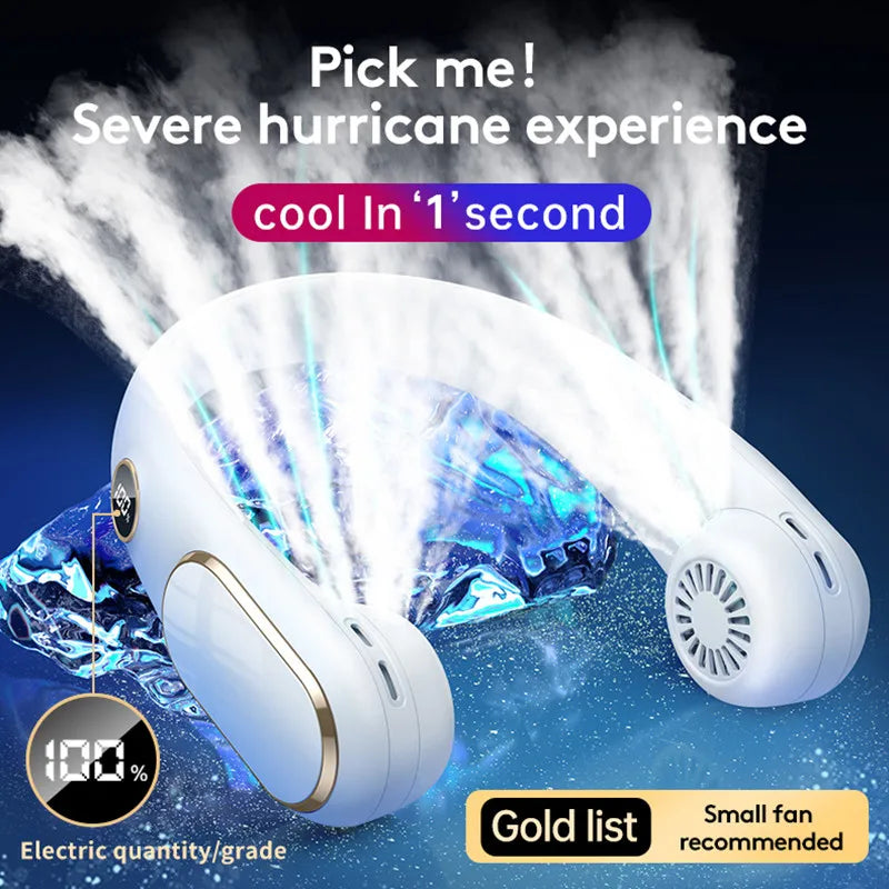 New Hanging Neck Fan Ventilador Digital Display Power Bladeless Neckband Fan Portable Mini Air Cooler Rechargeable Electric Fans
