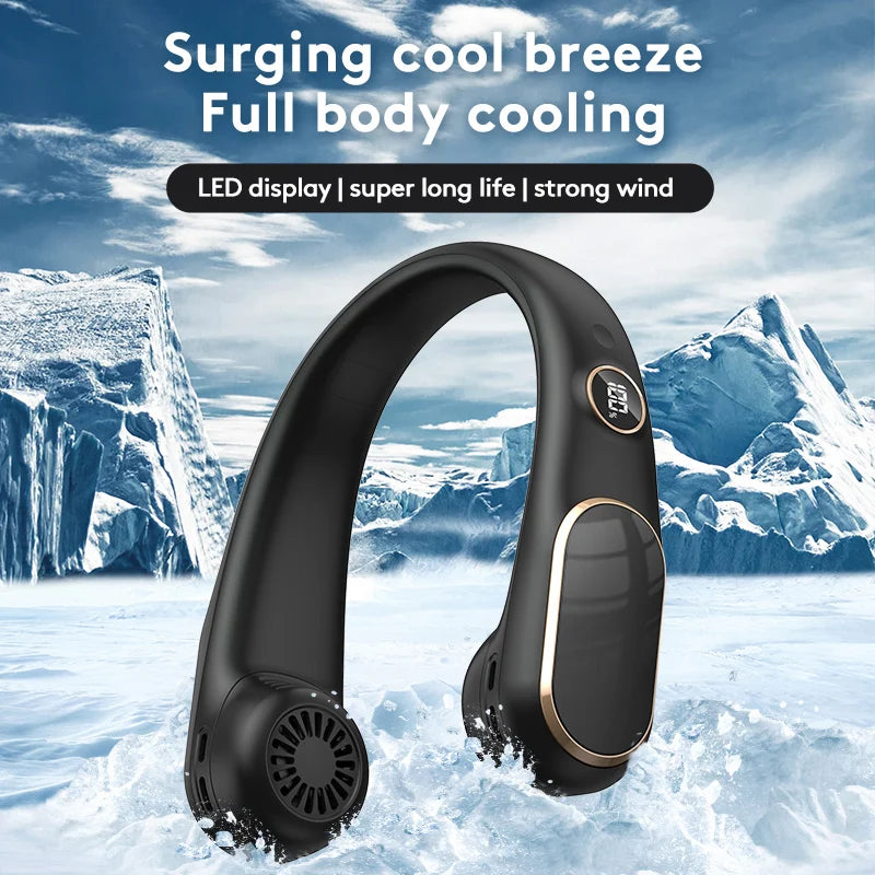 New Hanging Neck Fan Ventilador Digital Display Power Bladeless Neckband Fan Portable Mini Air Cooler Rechargeable Electric Fans