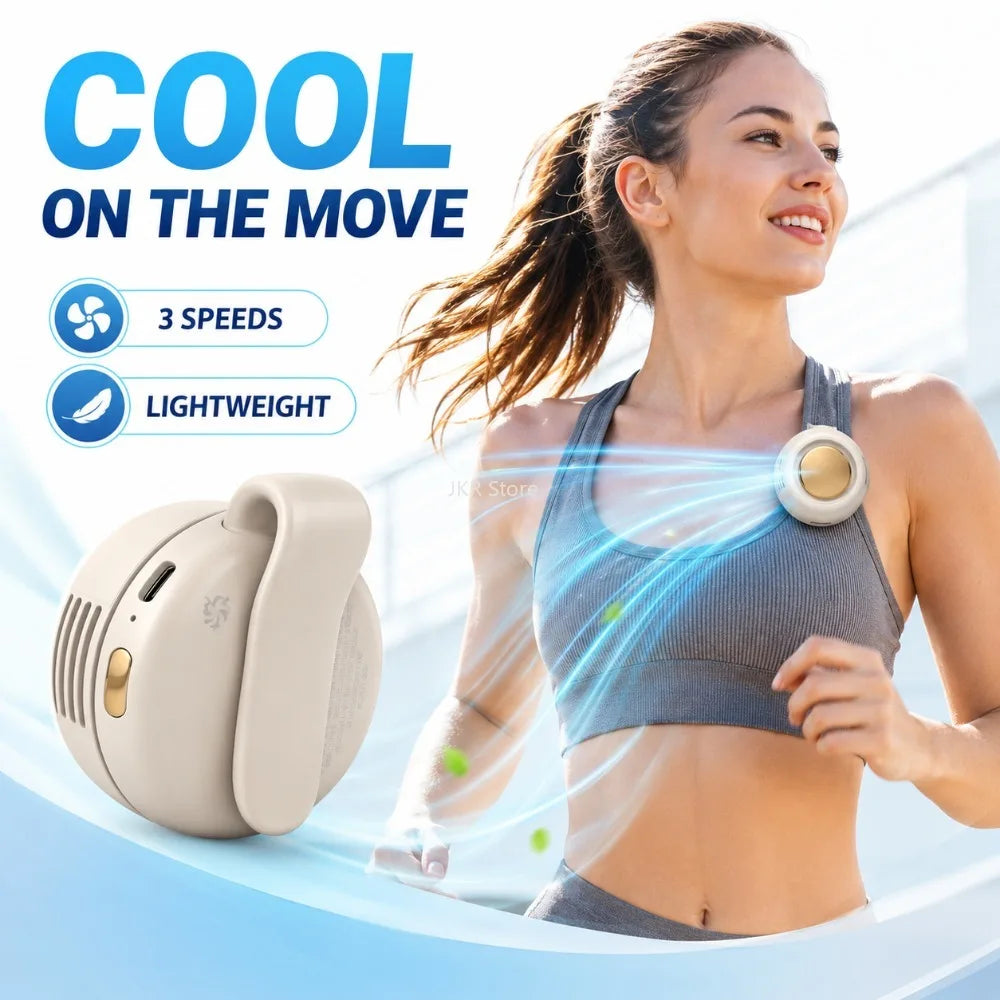 Portable Clip On Mini Bladeless Fan Silent Electric Waist Shirt Fan 3 Speed Adjustable for Outdoor Camping Travel Cooling Use